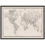 Framed Fabric Pinboard Vintage Black and White Linen World Map Wall Organization
