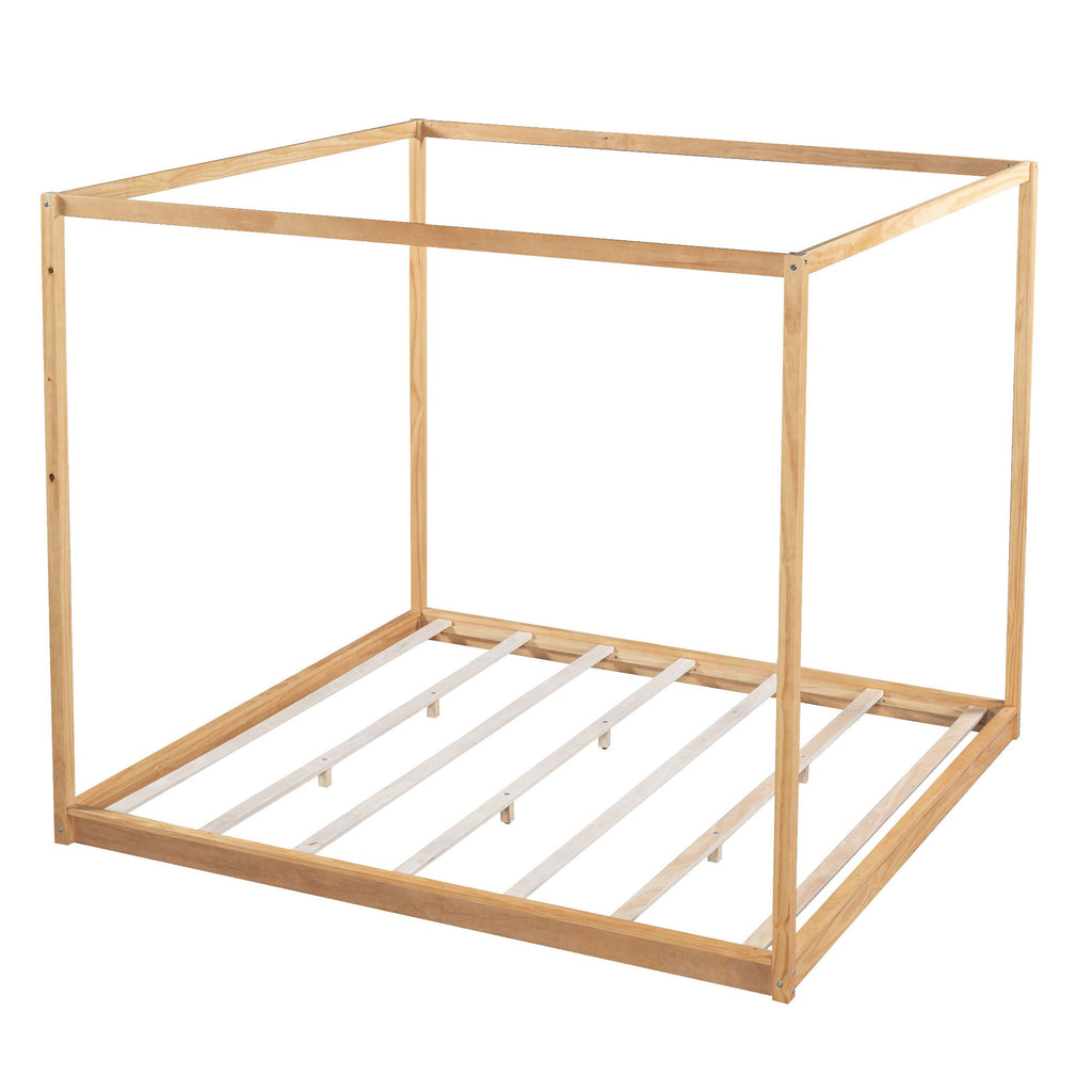 Wood Canopy Platform Bed With Support Legs And Airflow Slats