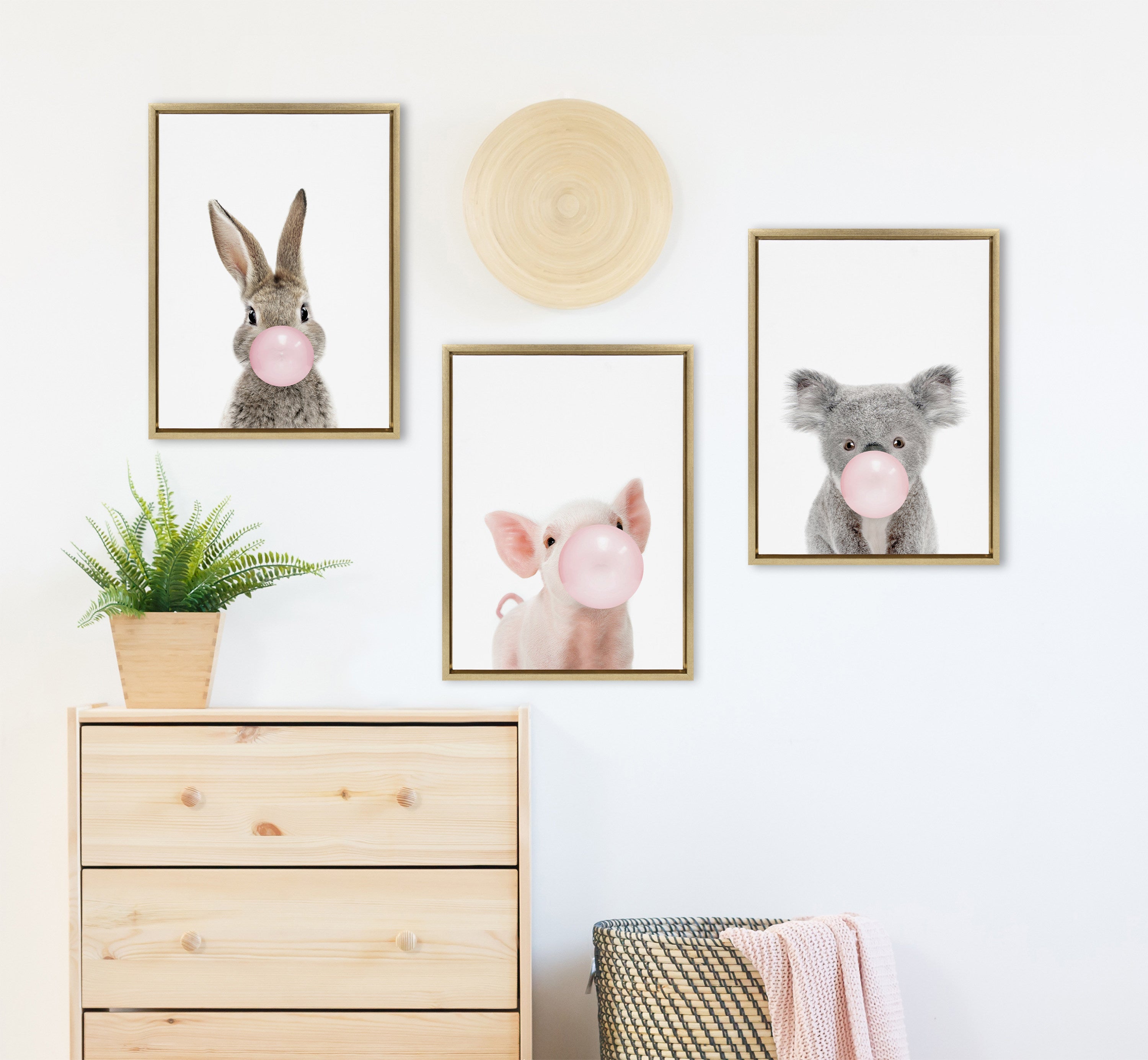 Sylvie Bubble Gum Piglet Framed Canvas by Amy Peterson Art Studio
