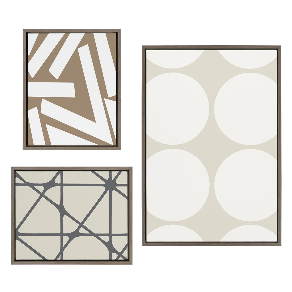 Sylvie Elevated Modern Neutral Dots, Neutral Pattern No 2 and Neutral Stained Glass Framed Canvas by The Creative Bunch Studio
