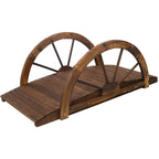 Wooden Garden Bridge Arc Footbridge With Half Wheel Railings Solid Fi - Brown