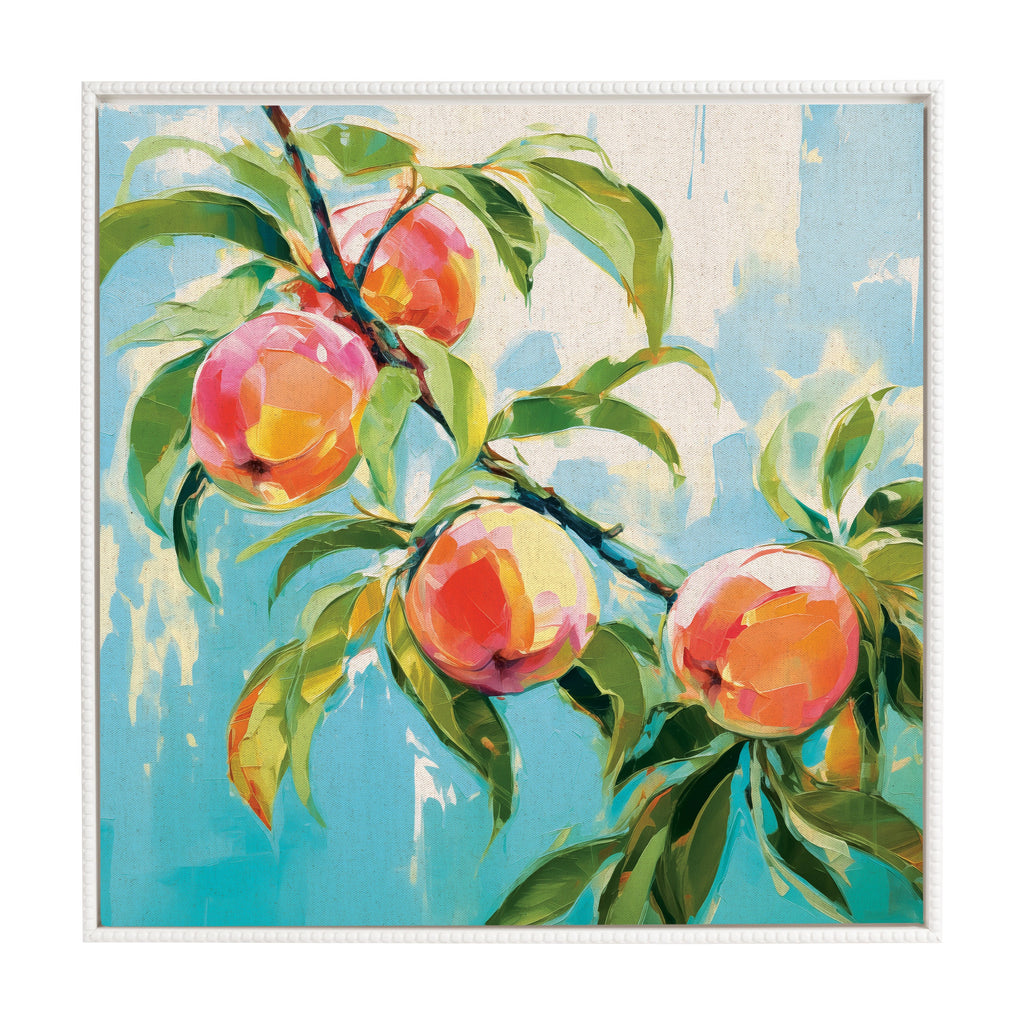 Sylvie Beaded Peach Tree Framed Canvas by The Creative Bunch Studio