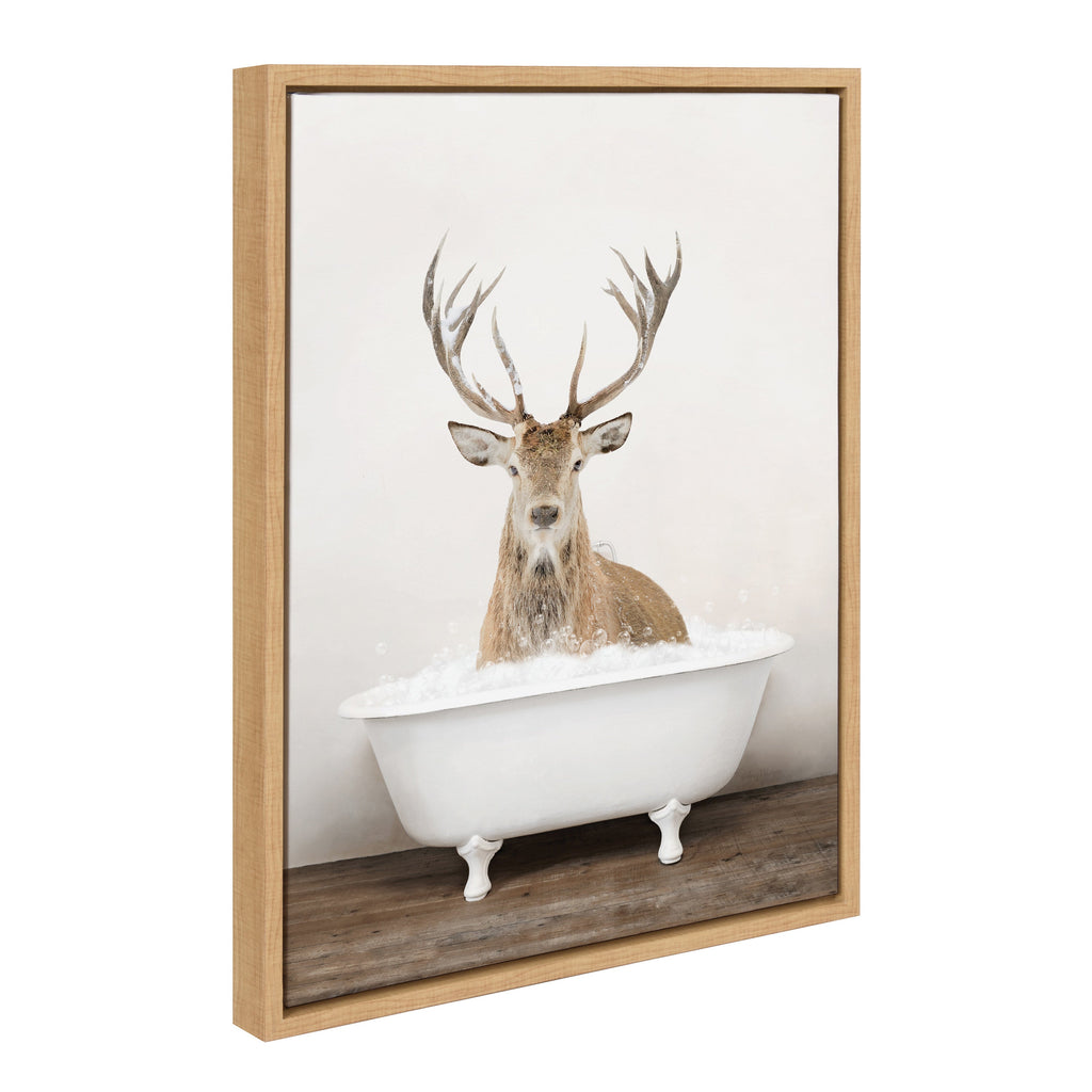 Sylvie Male Deer in Rustic Bath Framed Canvas by Amy Peterson Art Studio