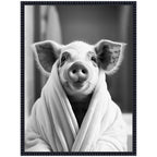 Sylvie Pig Bathroom Art Towel Robe Black and White Framed Canvas by The Creative Bunch Studio