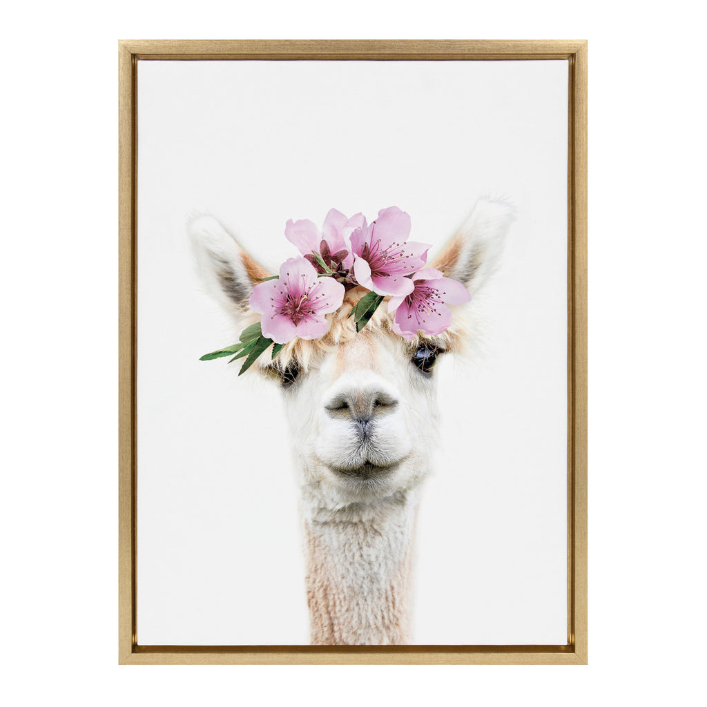 Sylvie Flower Crown Alpaca Framed Canvas by Amy Peterson Art Studio