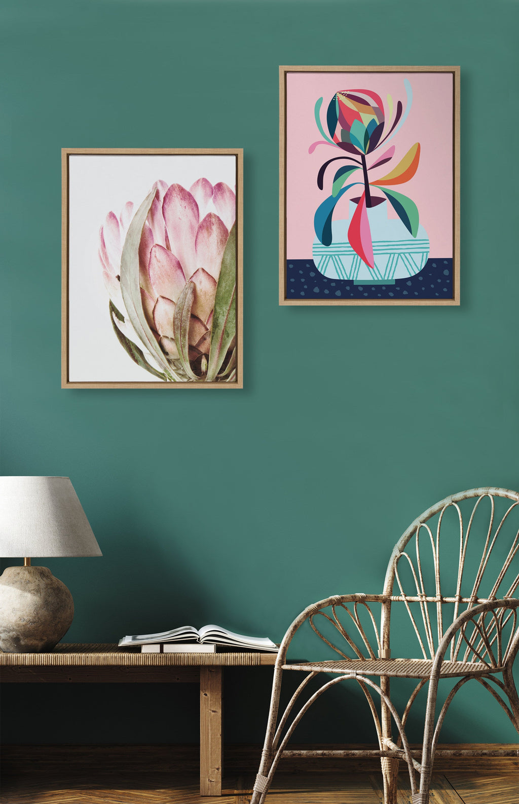 Sylvie Pink Protea Flower Framed Canvas by Amy Peterson
