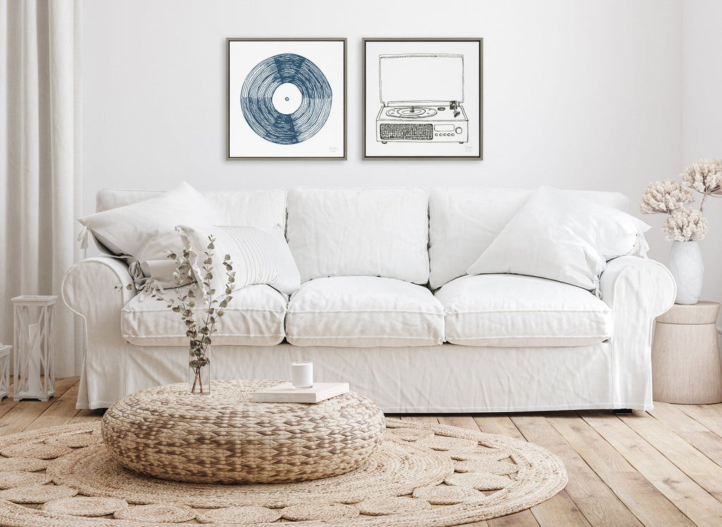 Sylvie Record Blue Framed Canvas by Statement Goods