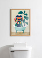 Blake Mid Century Modern Lion in Bathtub Framed Printed Glass by Rachel Lee of My Dream Wall