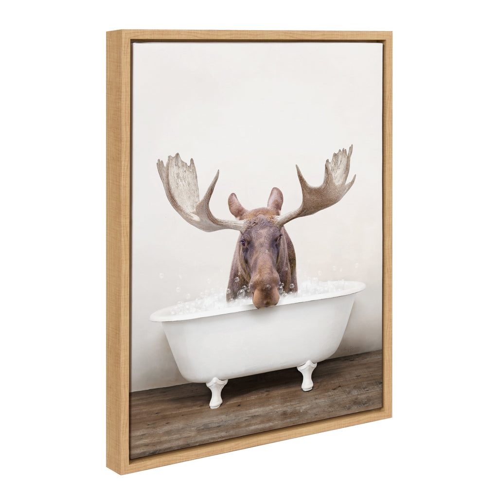 Sylvie Moose Rustic Bubble Bath Framed Canvas by Amy Peterson Art Studio