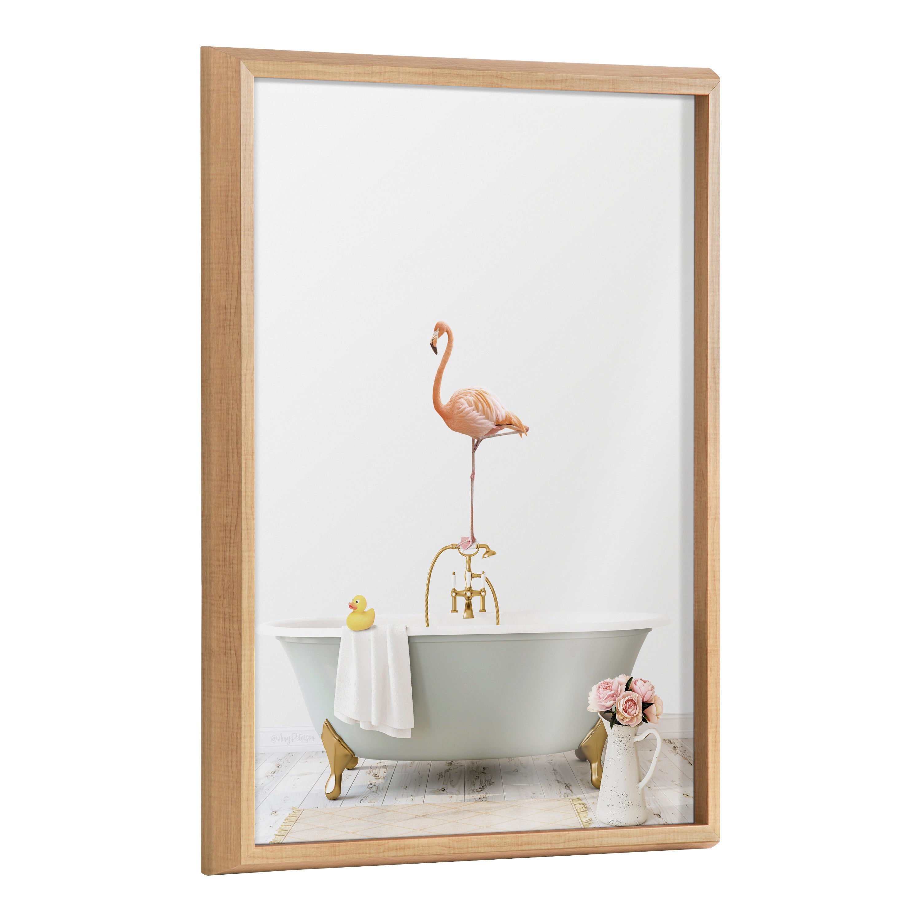 Blake Flamingo Cottage Bathroom Framed Printed Glass by Amy Peterson Art Studio