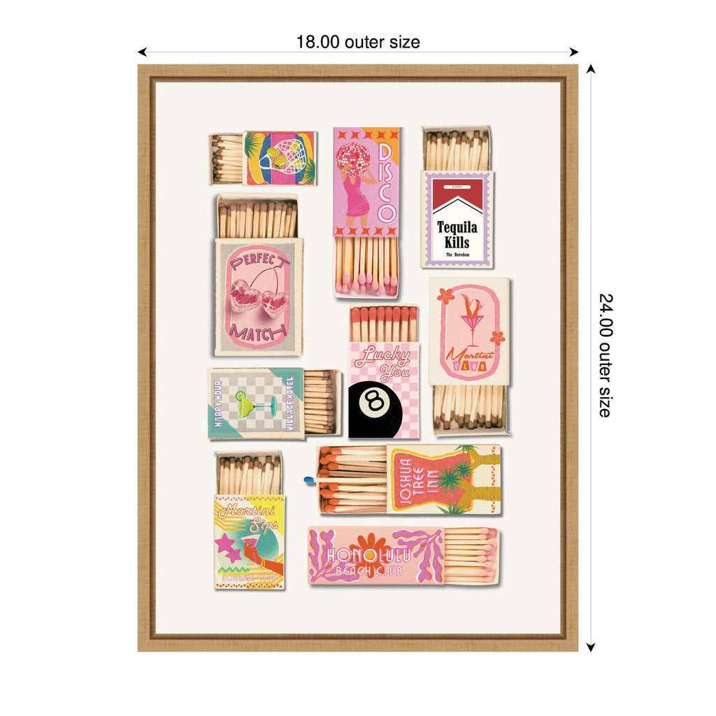 Vintage Pink Matchboxes by Honey Island Studio Framed Canvas Wall Art Print