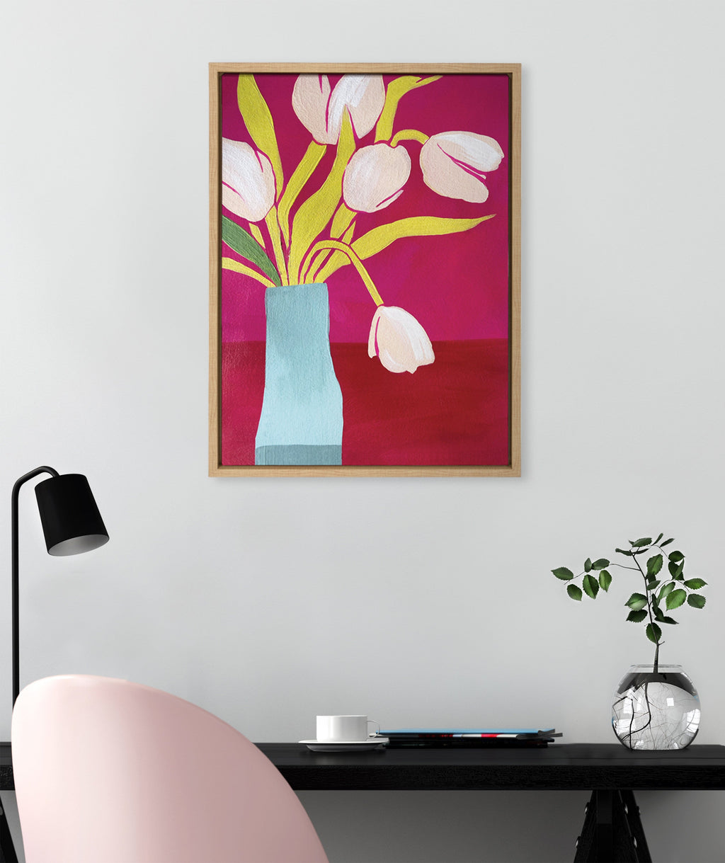 Sylvie Pink Tulips Framed Canvas by Emma Daisy