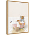 Sylvie Tiger in Cottage Pink Bath Framed Canvas by Amy Peterson