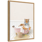 Sylvie Tiger in Cottage Pink Bath Framed Canvas by Amy Peterson