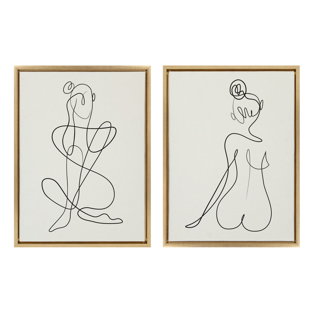 Sylvie Thinking of You Line Art and Sitting Beauty Framed Canvas Set by Rachel Lee of My Dream Wall