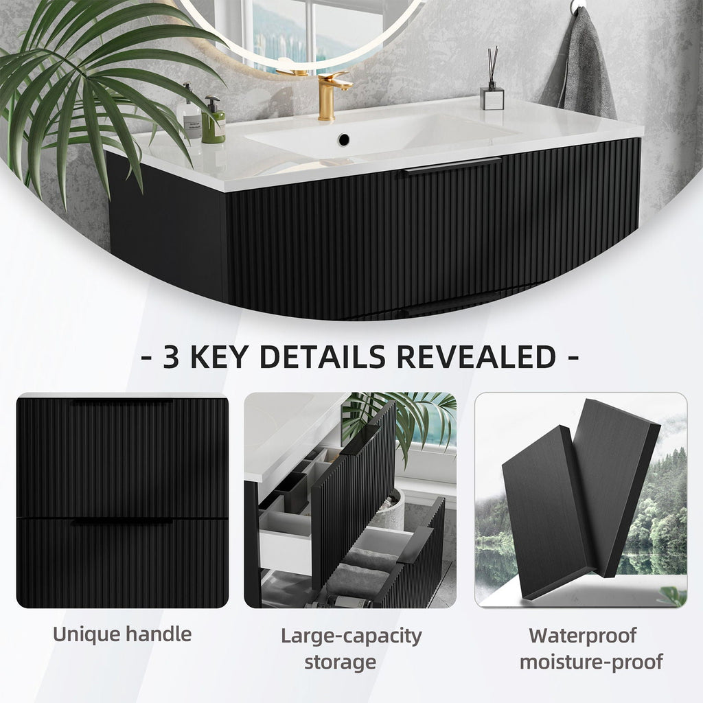 Modern Wall Mounted Floating Bathroom Vanity With Sink And Drawers