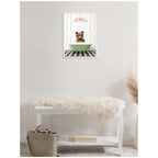 Sylvie Bear Cub in Green Bathtub Checker Floor Framed Canvas by Amy Peterson