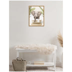 Sylvie Elephant Front Palm Bathtub Framed Canvas by Amy Peterson