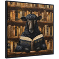 Sylvie Traditional Black Sheep Reading in Vintage Library Framed Canvas by The Creative Bunch Studio