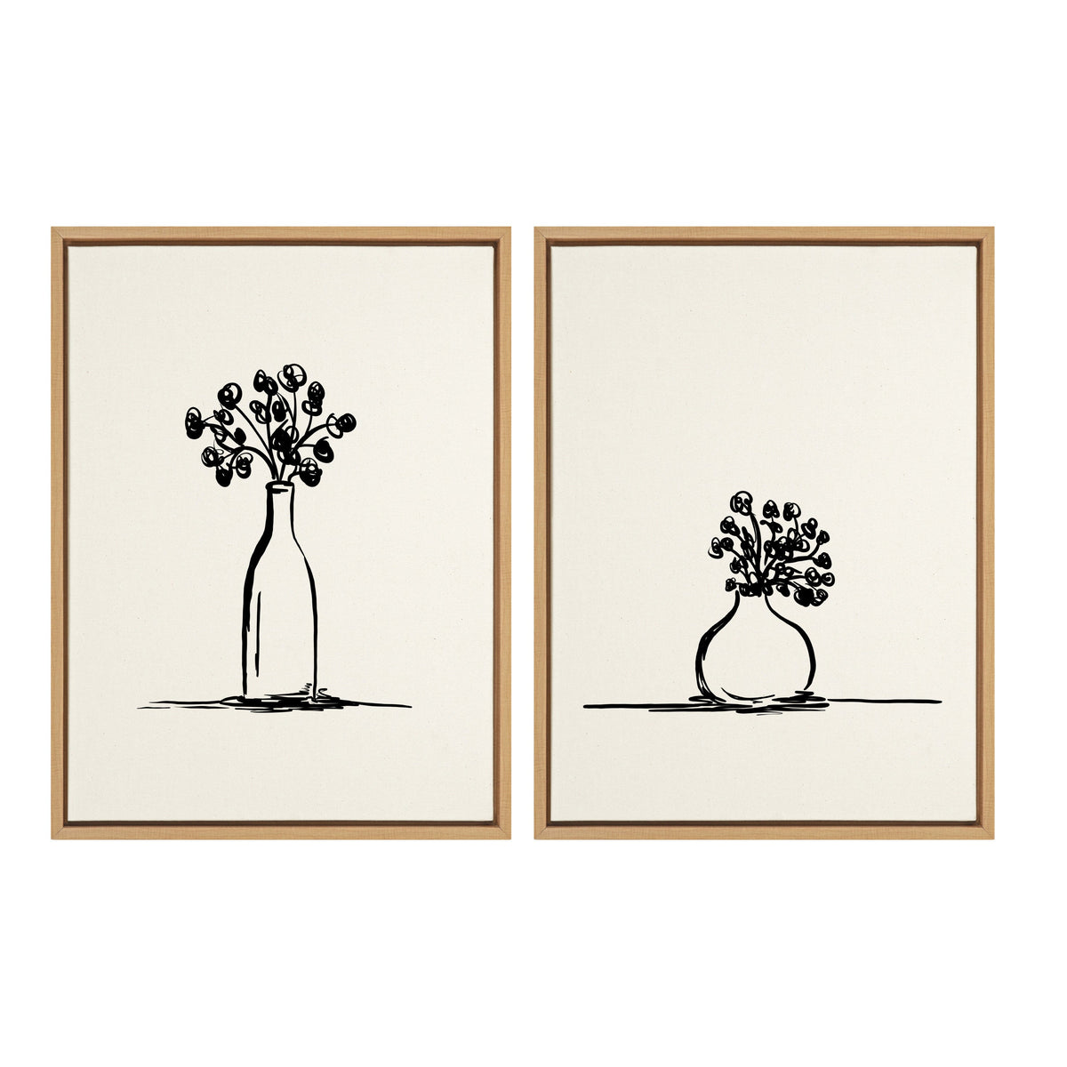 Sylvie Still Life Sketched Botanical Flower Vase Framed Canvas Set by The Creative Bunch Studio
