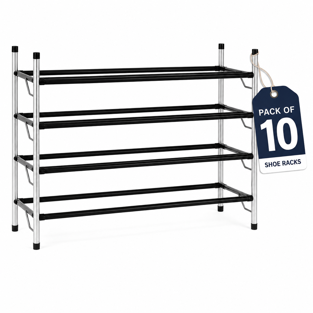 4-Tier Adjustable Shoe Rack, Slide-n-Adjust, Silver & Black Finish
