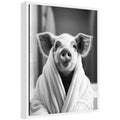 Sylvie Pig Bathroom Art Towel Robe Black and White Framed Canvas by The Creative Bunch Studio