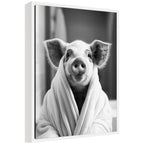 Sylvie Pig Bathroom Art Towel Robe Black and White Framed Canvas by The Creative Bunch Studio