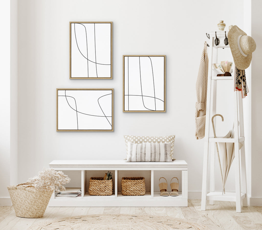 Sylvie Modern Line Abstract Black and White Framed Canvas Set by The Creative Bunch Studio