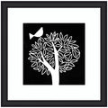 Framed Art Black and White Bird Tree Linocut by Giuliana Lazzerini