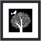 Framed Art Black and White Bird Tree Linocut by Giuliana Lazzerini