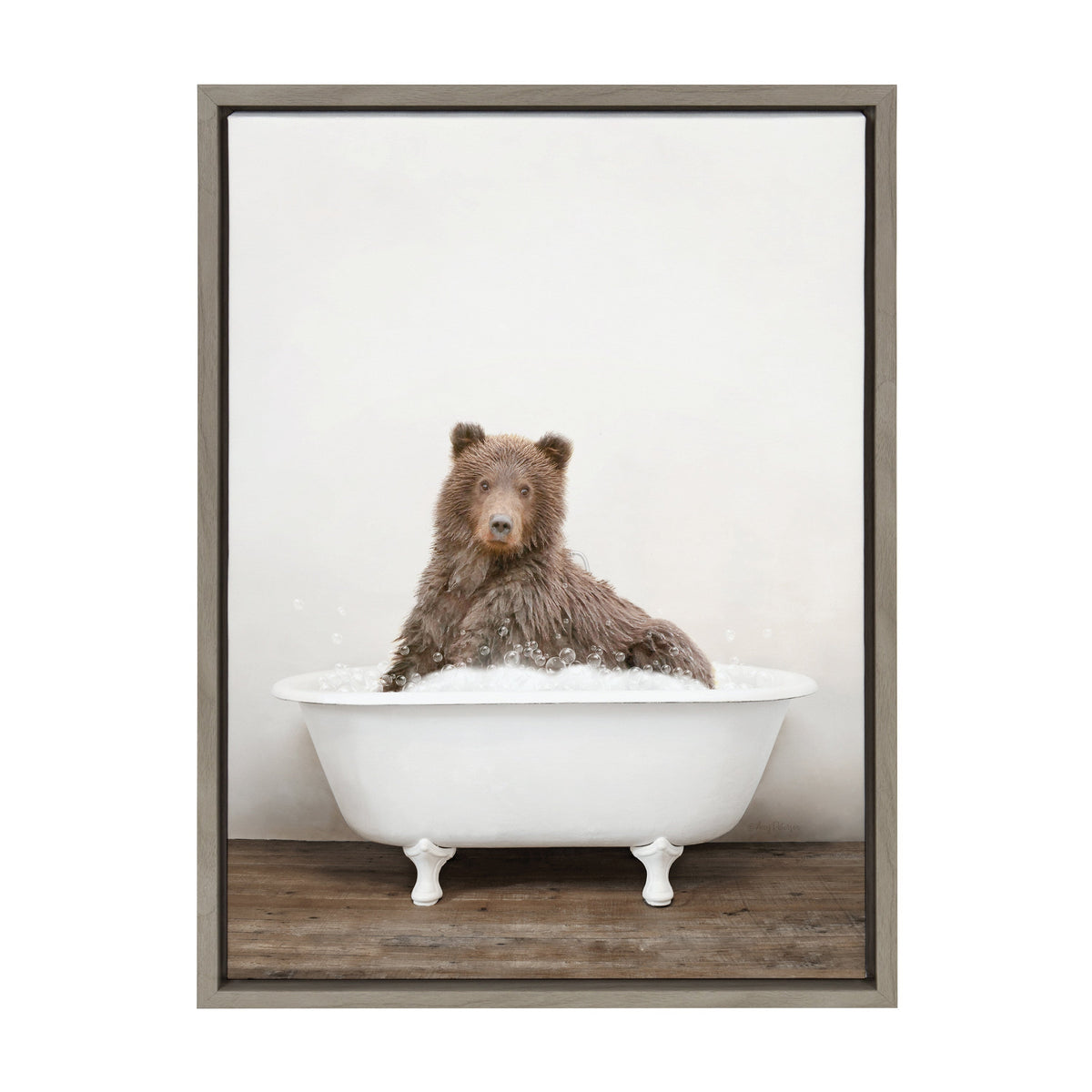 Sylvie Bear Rustic Bubble Bath Framed Canvas by Amy Peterson Art Studio