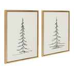 Sylvie Minimalist Evergreen Trees Sketch Framed Canvas Art Set by The Creative Bunch Studio