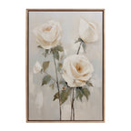 Sylvie Beaded Soft White Roses Framed Canvas by The Creative Bunch Studio