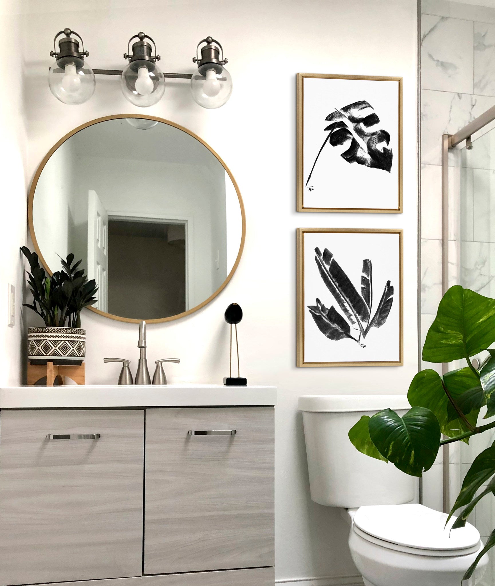 Sylvie 582 Monstera and 583 Banana Leaf Framed Canvas by Teju Reval of SnazzyHues