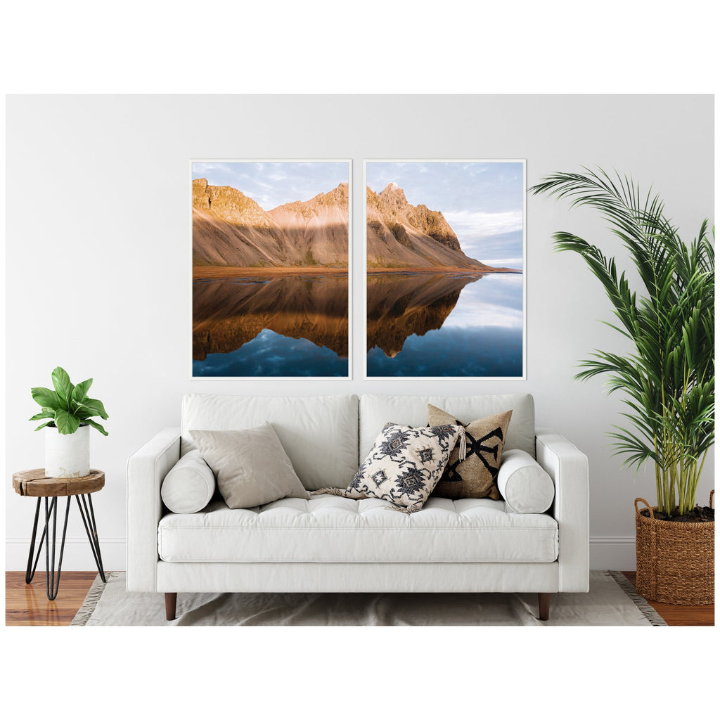Sylvie Mountain Reflection in Iceland During Sunset Framed Canvas Art Set by Michael Schauer