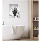 Sylvie Capybara Bathroom Art Towel Robe Black and White Framed Canvas by The Creative Bunch Studio