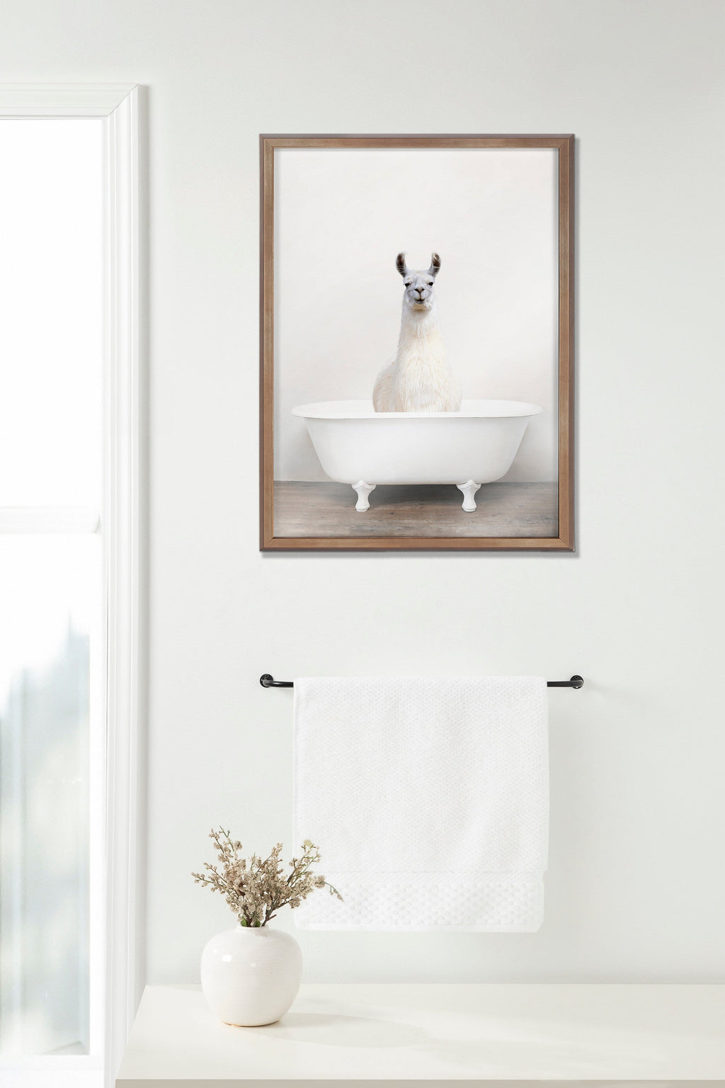 Blake Alpaca in the Tub Color Framed Printed Glass by Amy Peterson Art Studio