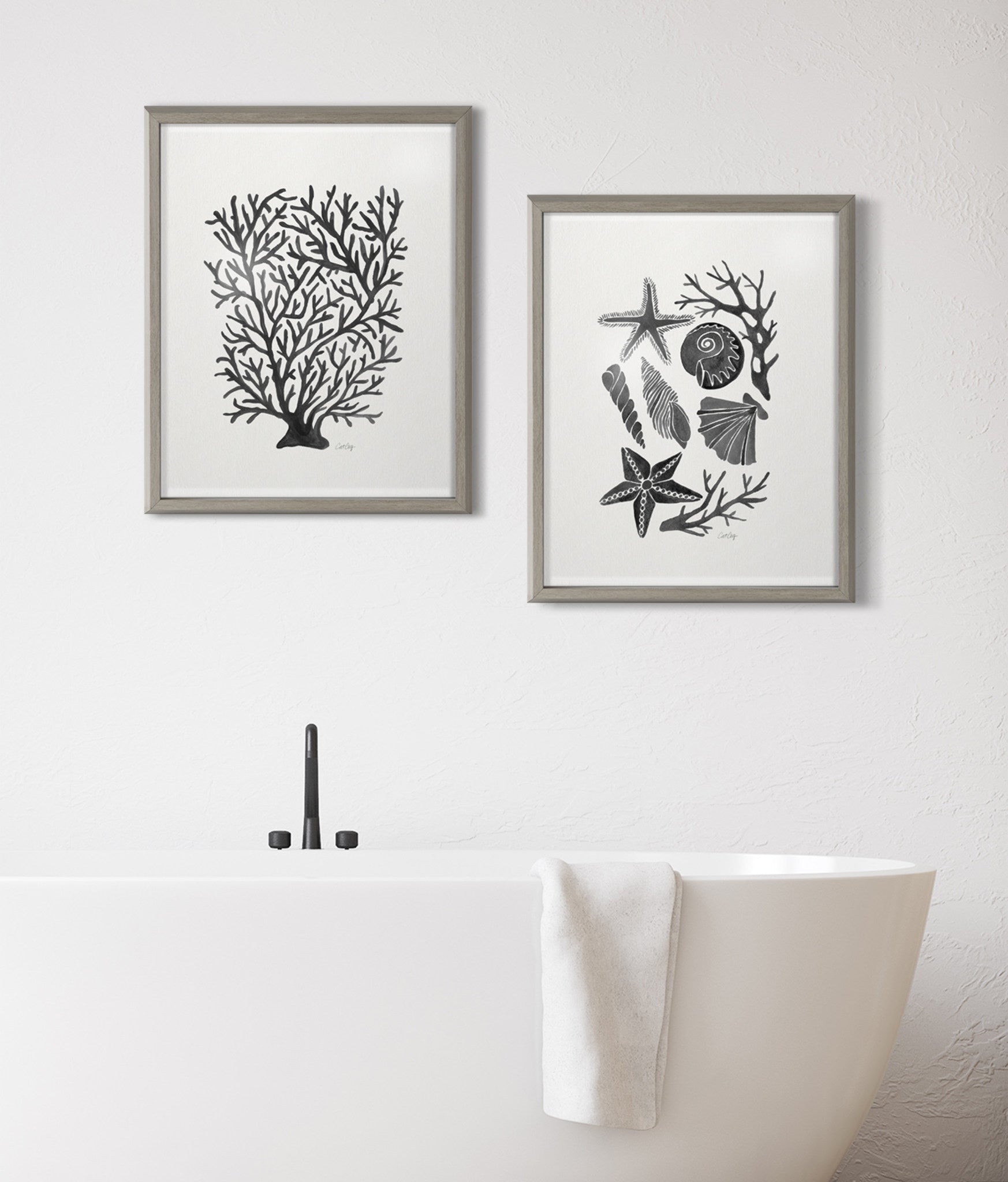 Blake Seashells Black Framed Printed Glass by Cat Coquillette