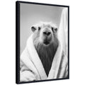 Sylvie Capybara Bathroom Art Towel Robe Black and White Framed Canvas by The Creative Bunch Studio