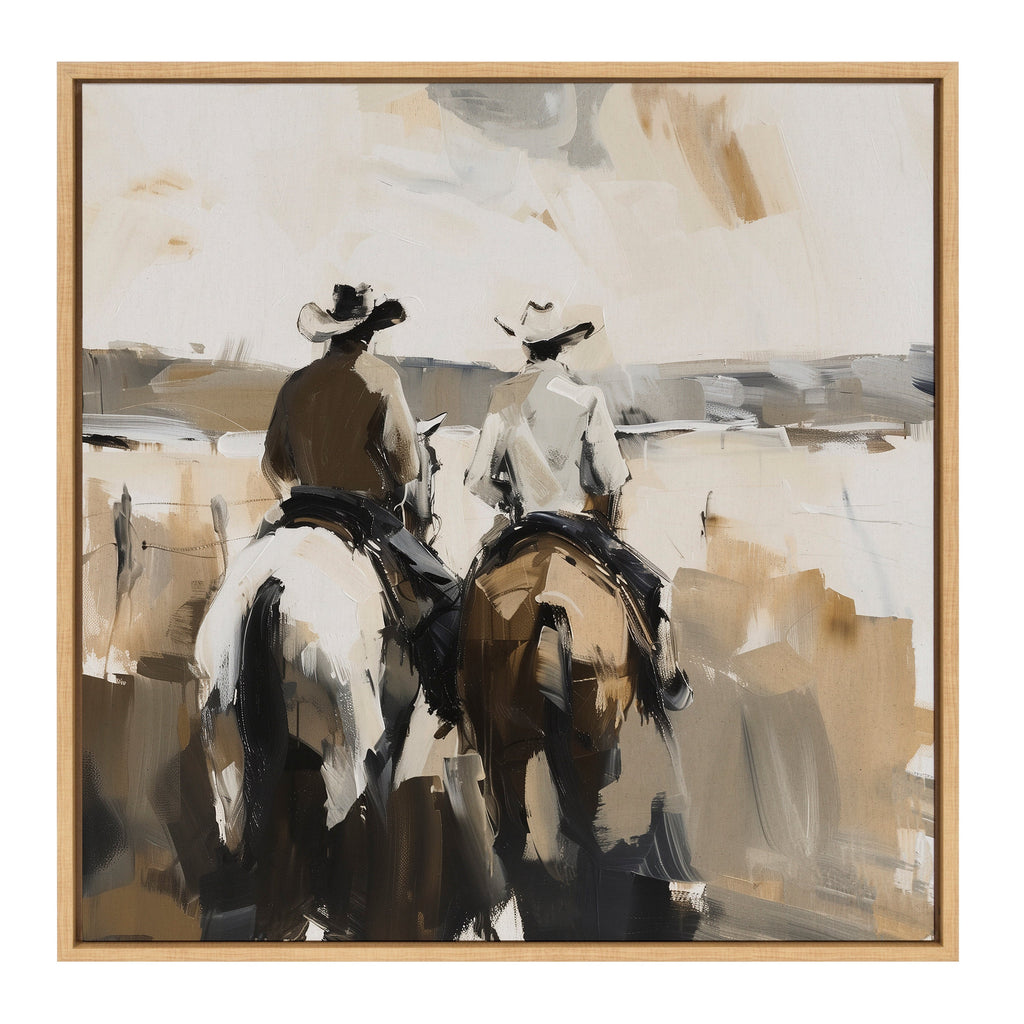 Sylvie Western Cowboy Horseback Ranch Abstract Neutral 1 Framed Canvas by The Creative Bunch Studio