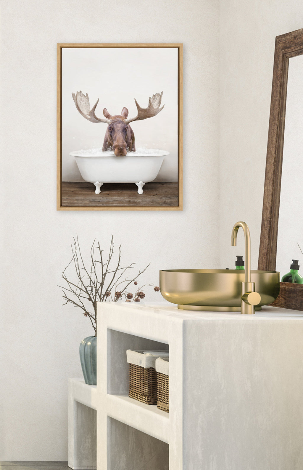 Sylvie Moose Rustic Bubble Bath Framed Canvas by Amy Peterson Art Studio