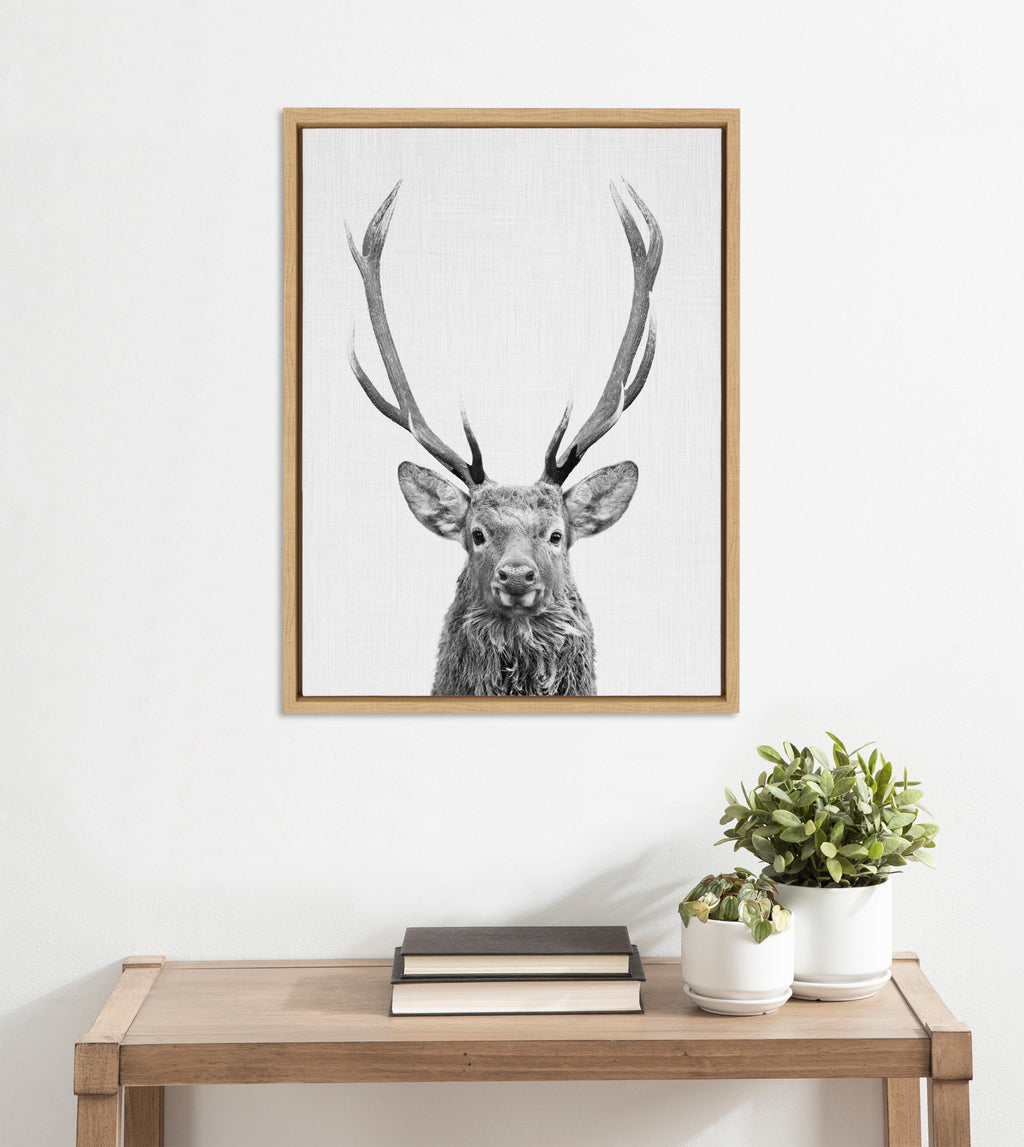 Sylvie The Red Deer BW Framed Canvas by Simon Te of Tai Prints