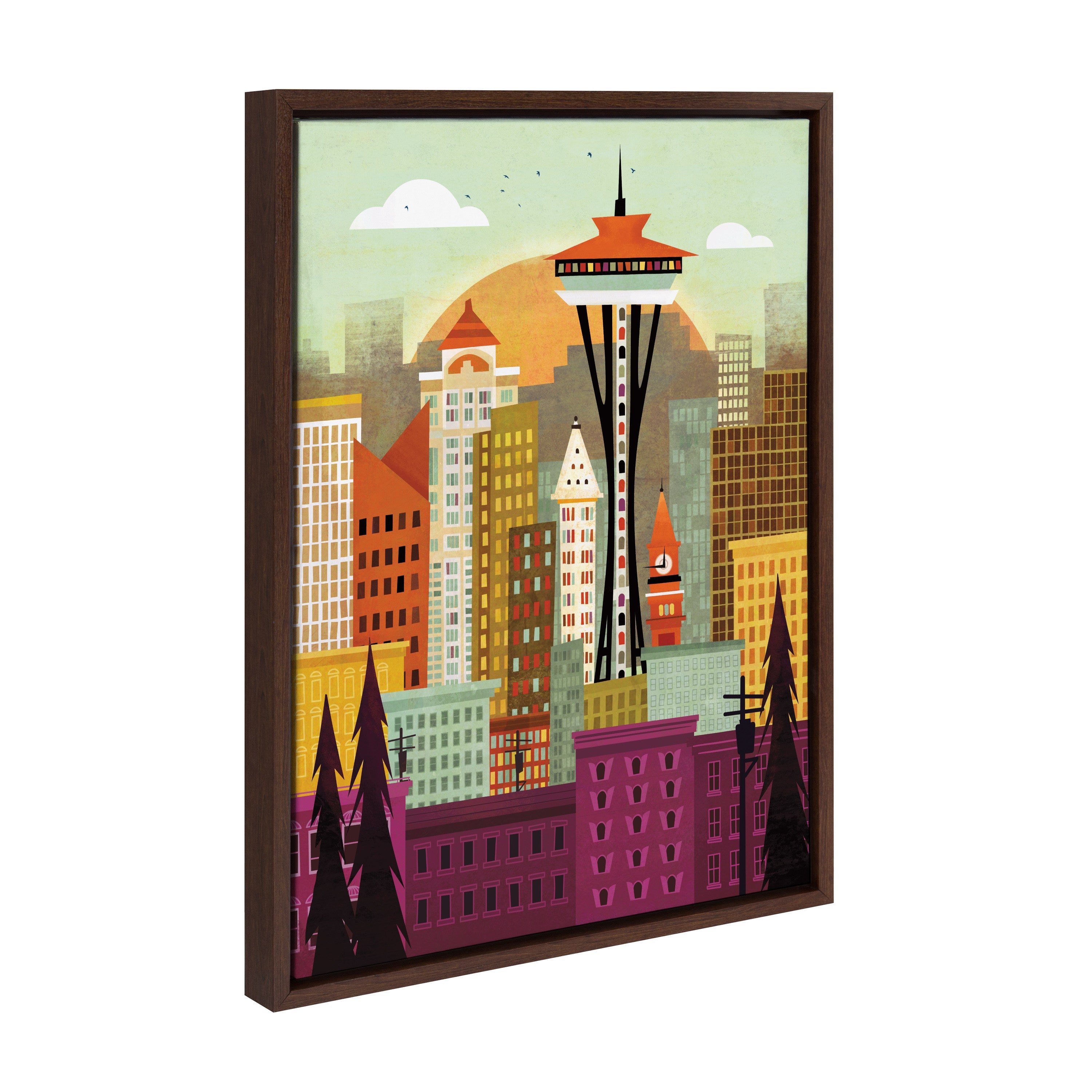 Sylvie Seattle Skyline Framed Canvas by Amber Leaders Designs