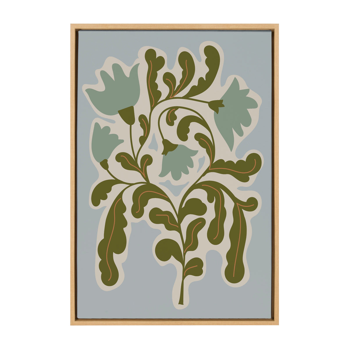 Sylvie Expressive Abstract House Plant Playful Blue Framed Canvas by The Creative Bunch Studio