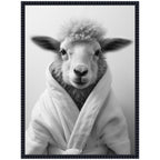Sylvie Sheep Bathroom Art Towel Robe Black and White Framed Canvas by The Creative Bunch Studio