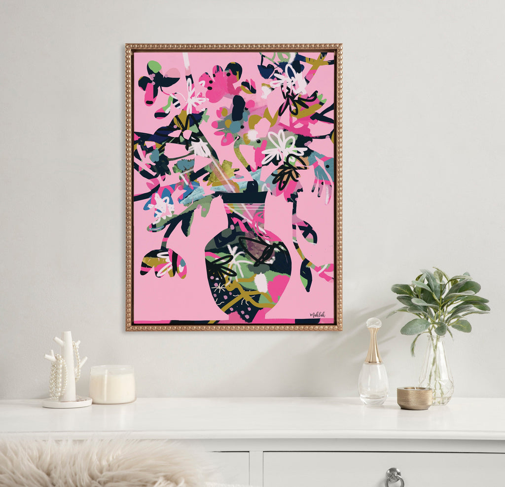 Sylvie Beaded Pinnacle Vase Framed Canvas by Inkheart Designs
