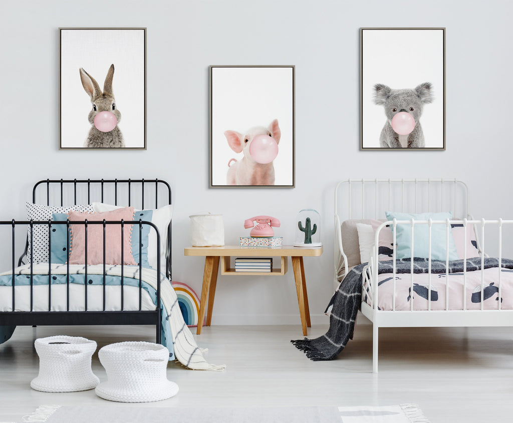 Sylvie Bubble Gum Piglet Framed Canvas by Amy Peterson Art Studio