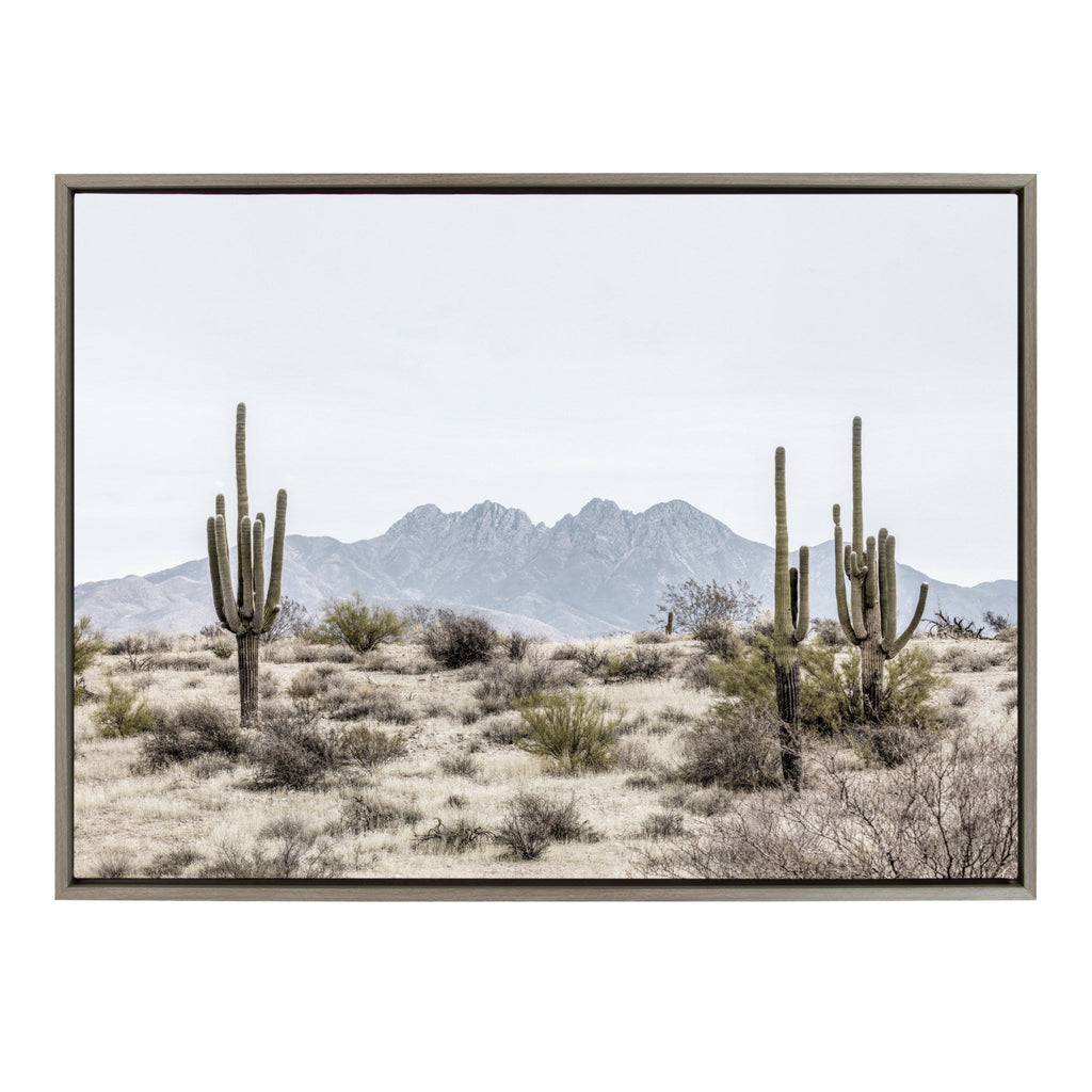 Sylvie Tall Saguaro Cacti Desert Mountain Framed Canvas by The Creative Bunch Studio