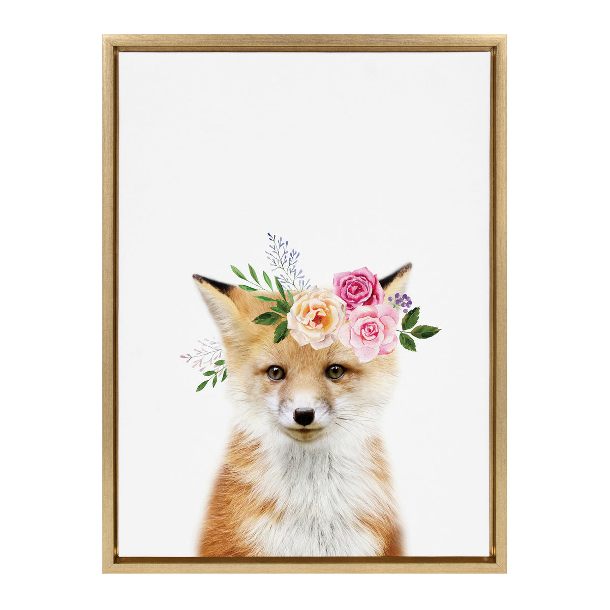 Sylvie Flower Crown Fox Framed Canvas by Amy Peterson Art Studio
