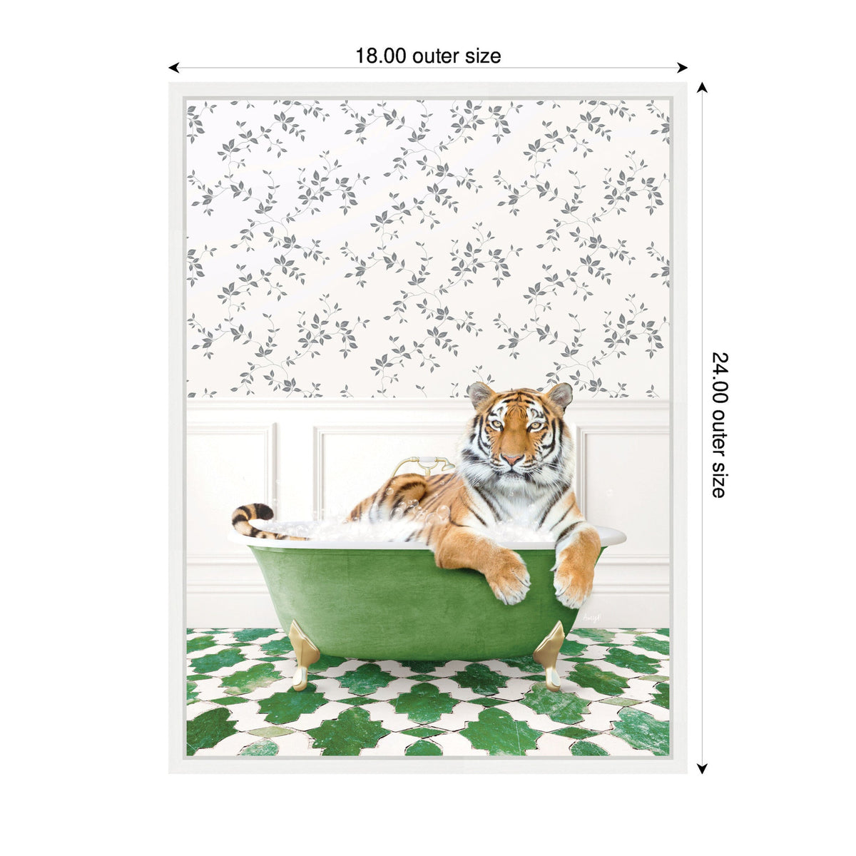Sylvie Tiger in Eclectic Green Bathtub Framed Canvas by Amy Peterson